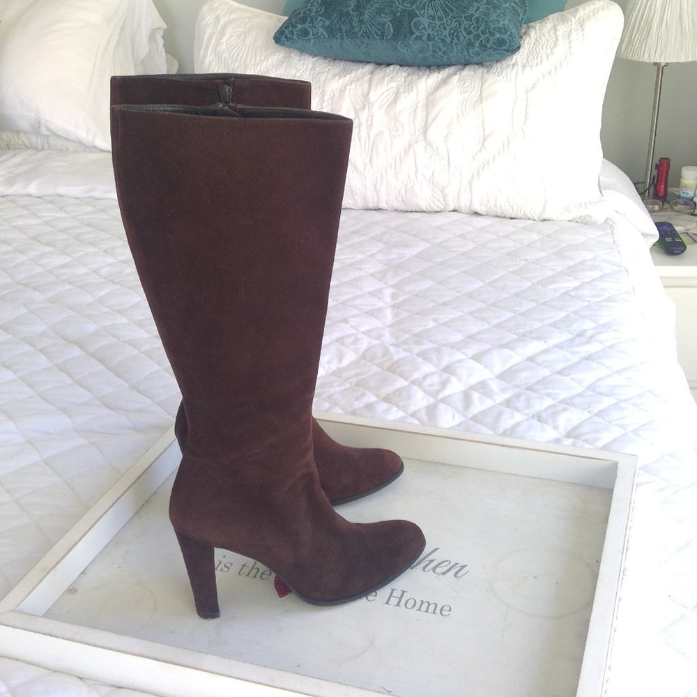 Brown suede knee high boots